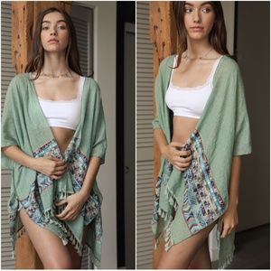 011 Boho Embroidered Tassel Open Front Kimono Cover up